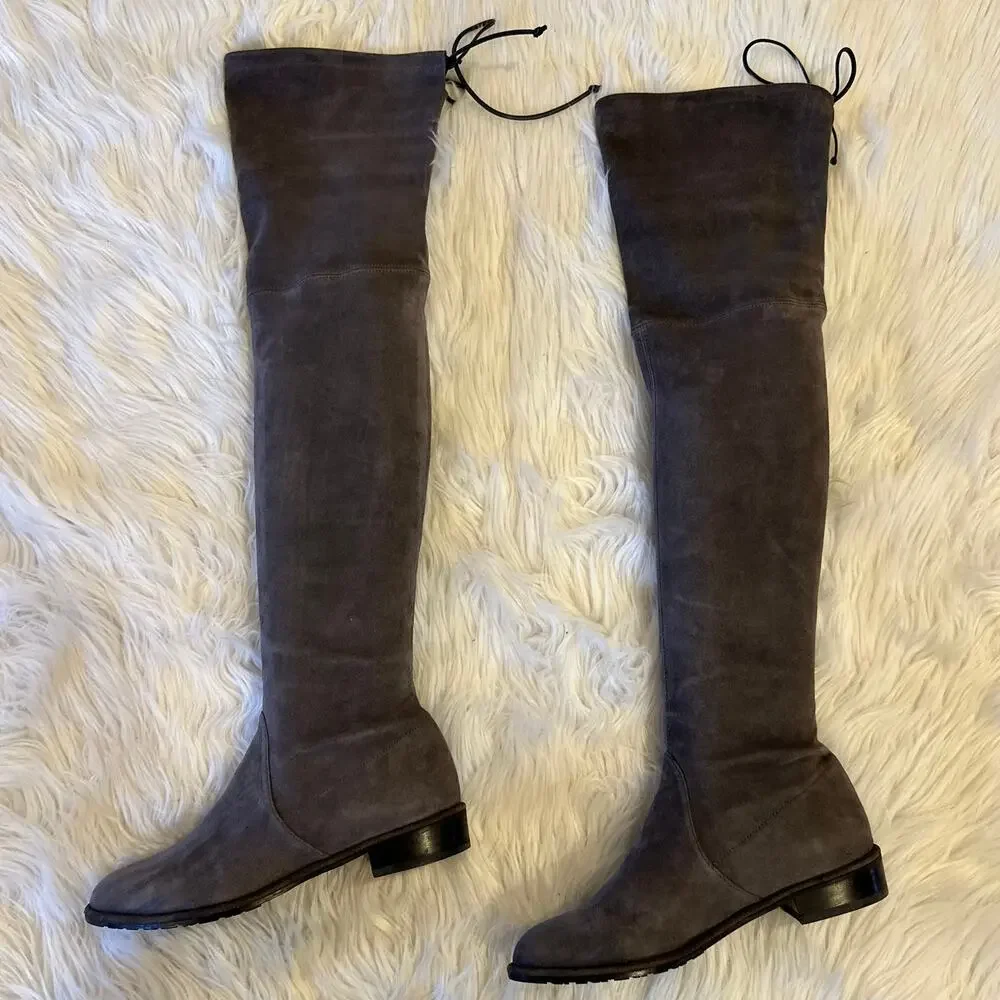 Stuart Weitzman Lowland Bold Boot Over The Knee High Boots Suede Block Heel Flat